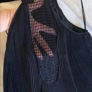 NBD black pleated mini dress with mesh top detail